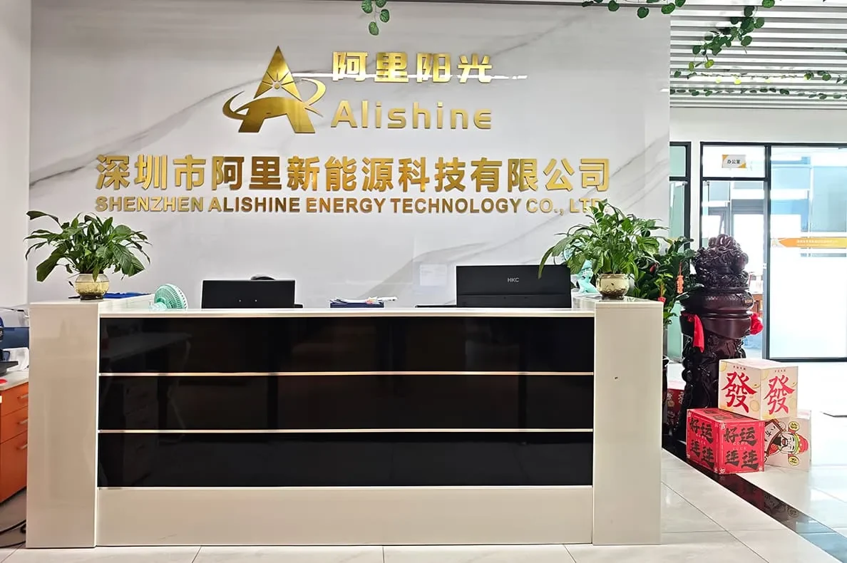 Reception desk with the Shenzhen Alishine Energy Technology Co., Ltd. sign